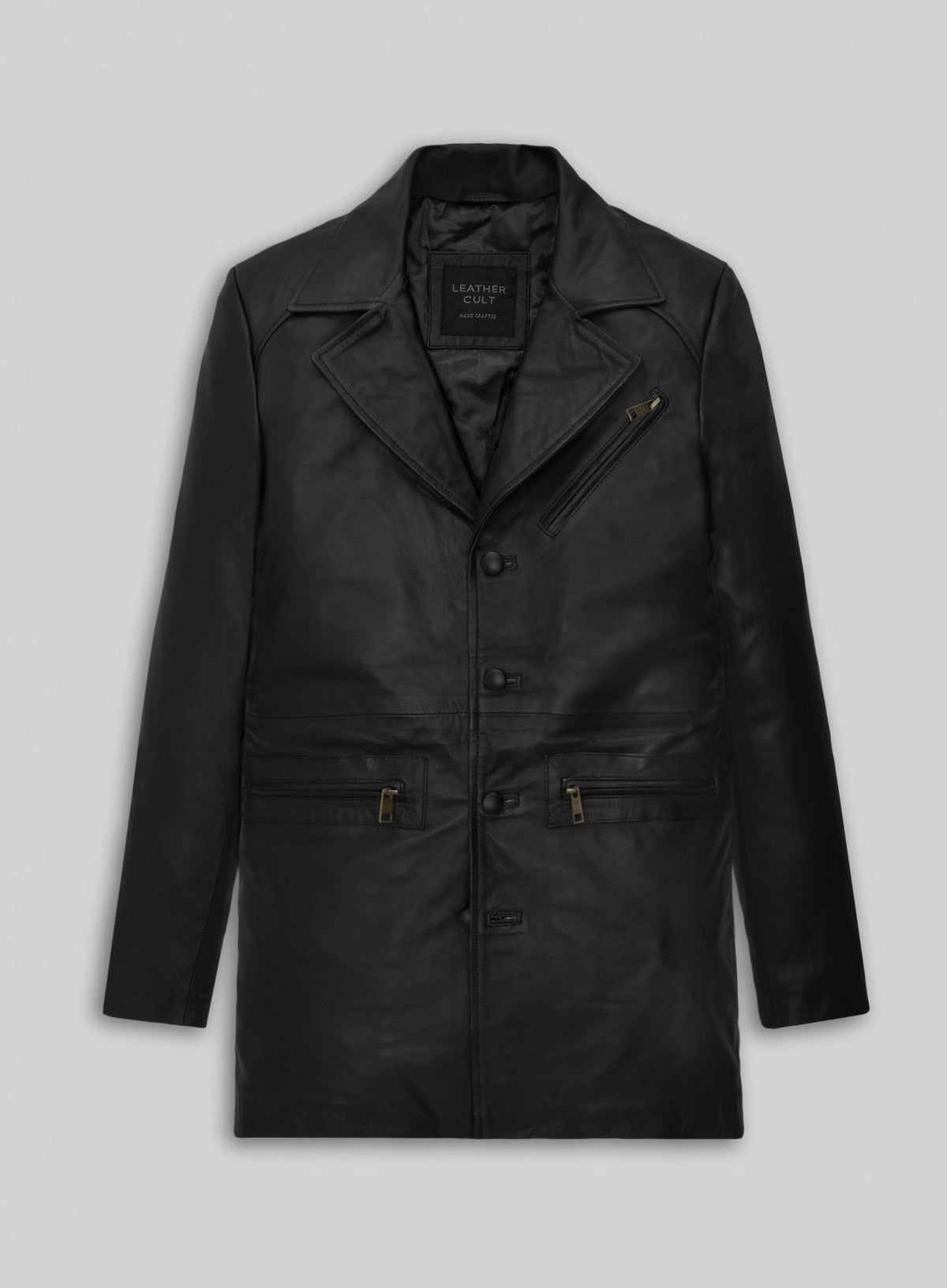 Will Smith I Robot Black Leather Long Coat – front view