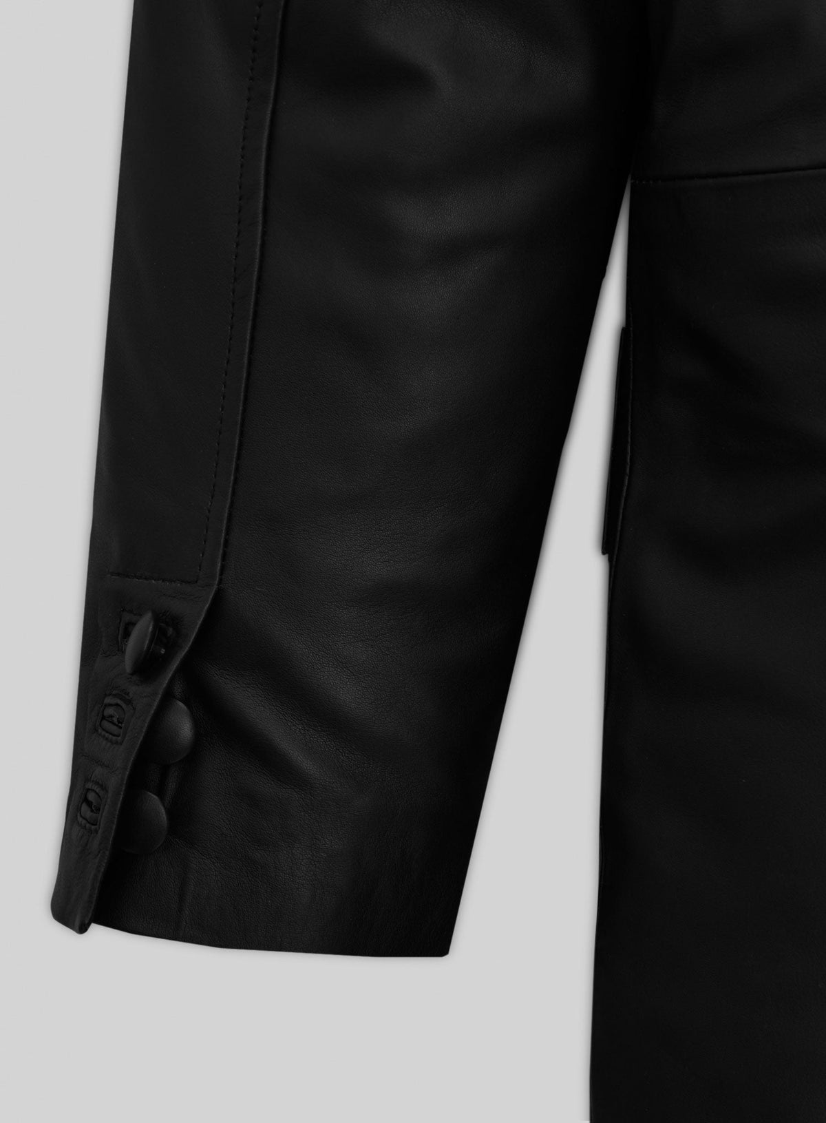 Will Smith I Robot Black Leather Long Coat – close-up and worn views