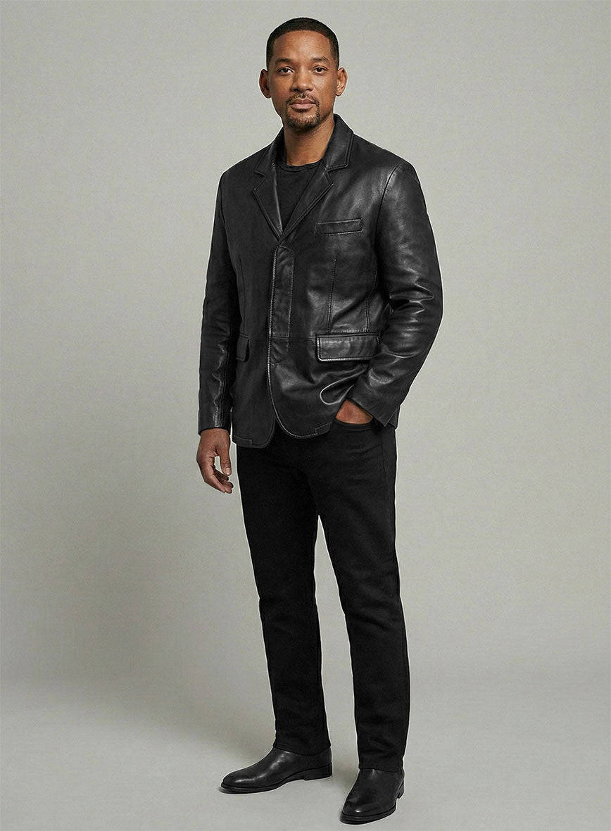 Will Smith Black Leather Blazer – back view
