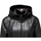 Women Black Leather Coat - Hooded Leather Coat