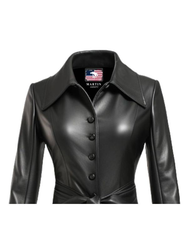 Women’s Black Leather Long Coat – Elegant Long Leather Outerwear
