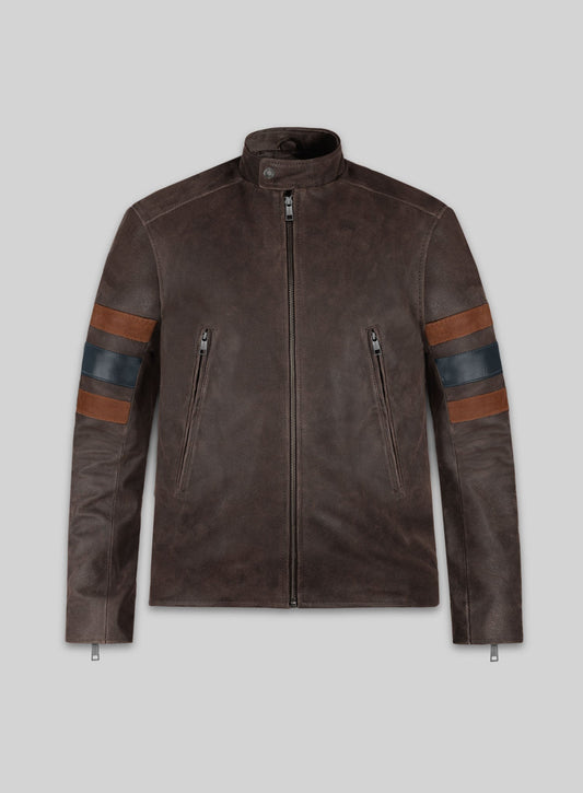 X-Men 3 Wolverine Brown Striped Leather Jacket – front view