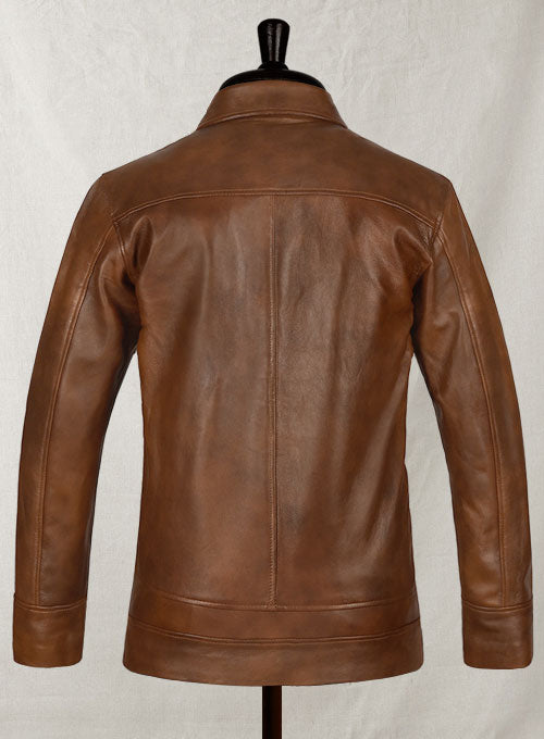 X-Men First Class Magneto Brown Leather Jacket – close-up detail of leather and stitching