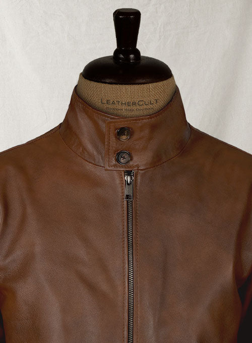 X-Men First Class Magneto Brown Leather Jacket – close-up detail of hardware and pockets