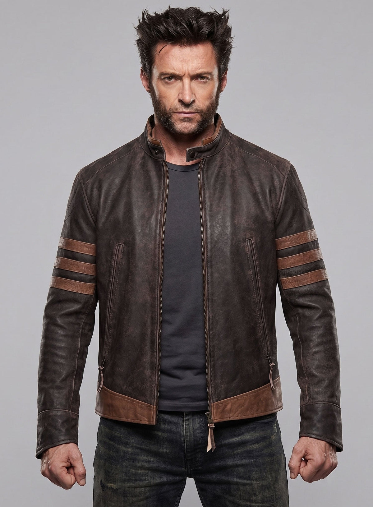 Wolverine X-Men Origins Brown Leather Jacket in vintage brown Napa leather, product view 5