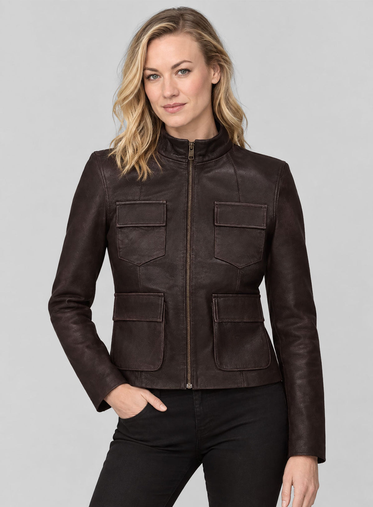 Yvonne Strahovski White Leather Jacket – full product view