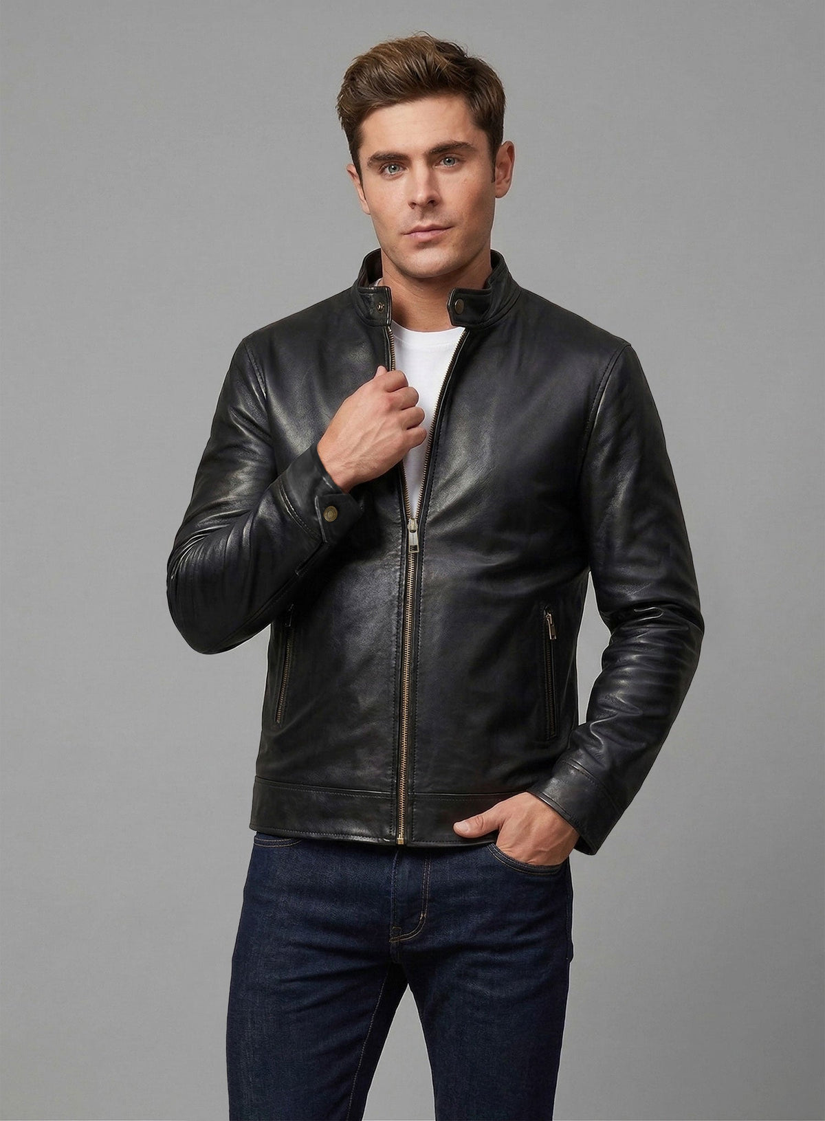 Zac Efron Baywatch Black Leather Jacket – alternate view