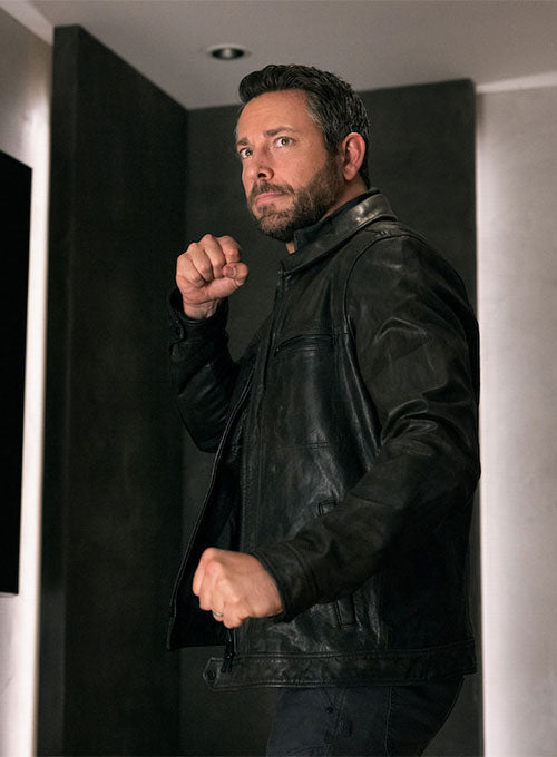 Zachary Levi Spy Kids Black Leather Jacket – Zachary Levi celebrity photo in Spy Kids