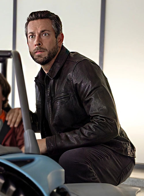 Zachary Levi Spy Kids Black Leather Jacket – Zachary Levi wearing the look, photo 2