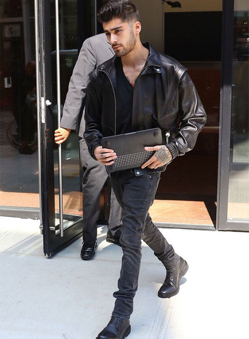 Zayn Malik New York Black Bomber Leather Jacket – celebrity inspiration look