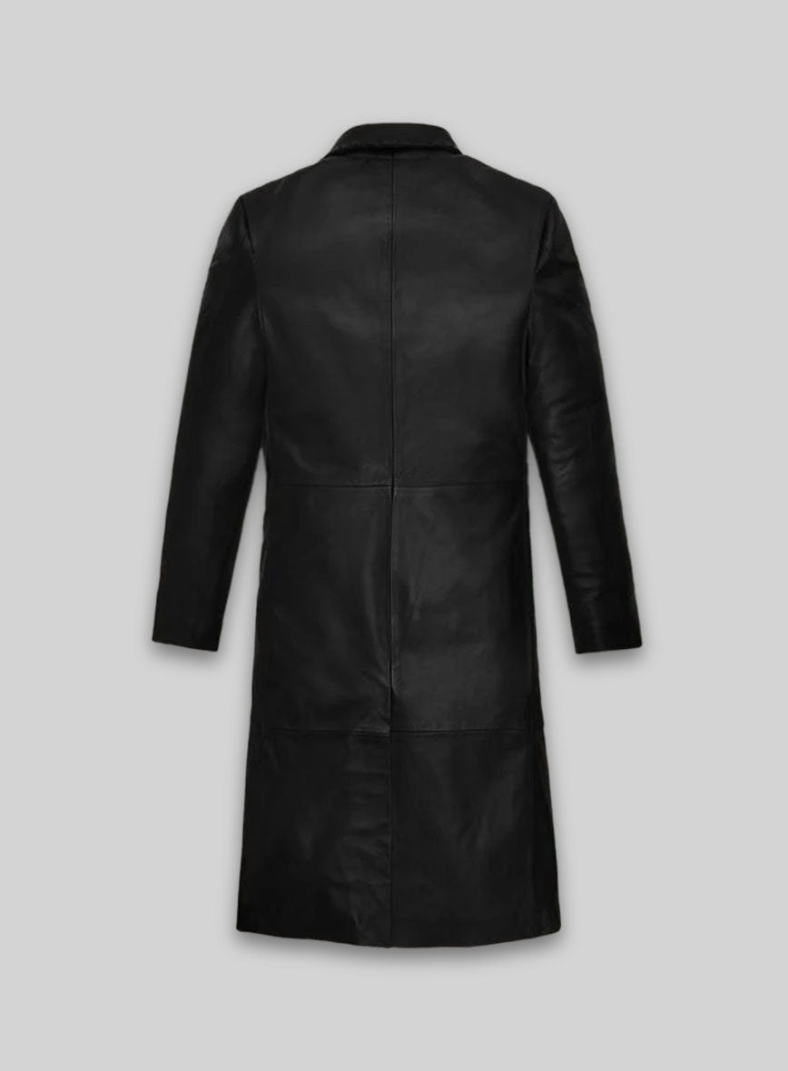 Zoe Kravitz Black Leather Long Coat – back view