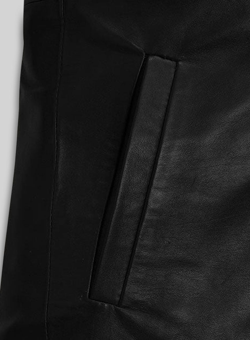Zoe Kravitz Black Leather Long Coat – close-up and worn views